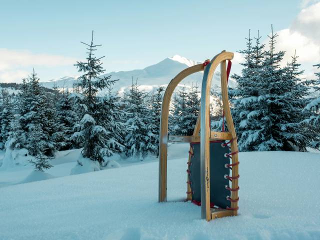 Schlitten steht im Schnee